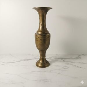 Vintage Indian Brass Vase | Aged Patina, Boho Home Decor (10 inch)